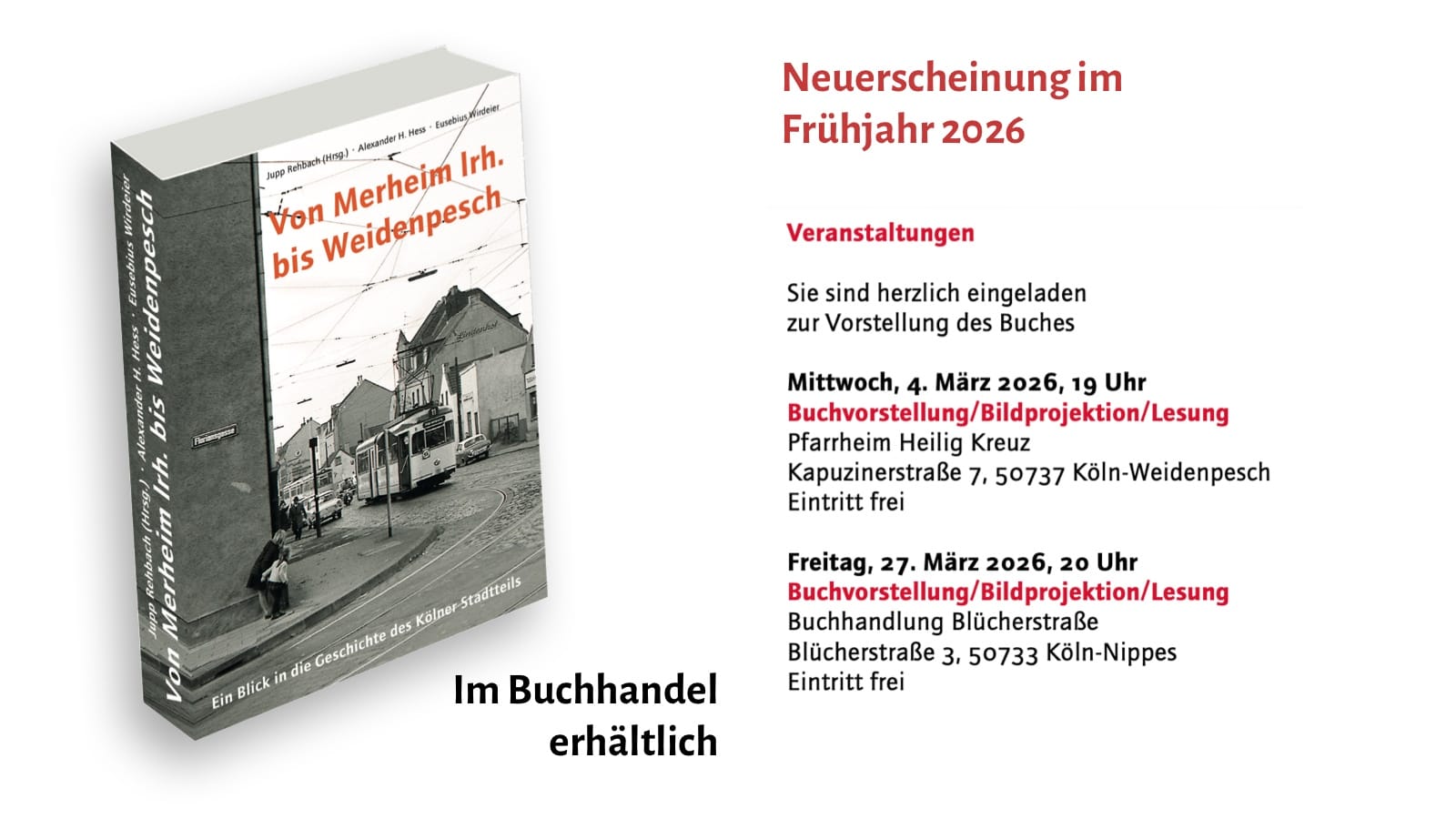 Buchankündigung für Frühjahr 2026 Von Merheim Irh. bis Weidenpesch